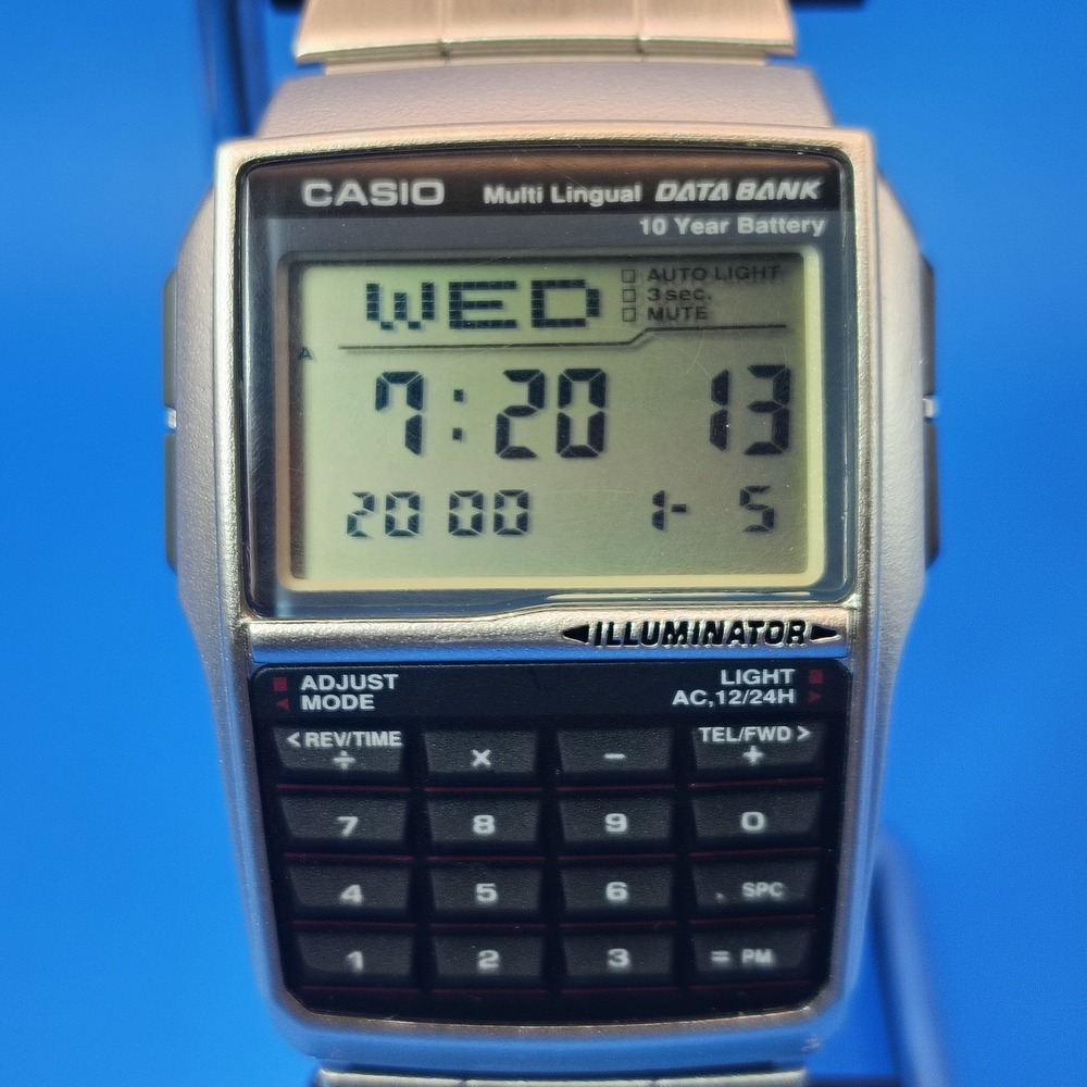 Vintage 2005 Casio DBC-32 Data Bank Illuminator 50mm Mens Retro Watch MINT Cond.